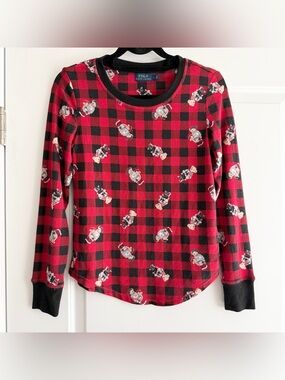 Polo Ralph Lauren Red & Black Plaid Bear Long Sleeve Pajama Shirt